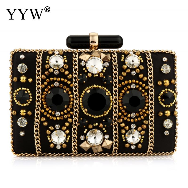 Black Satin Rhinestone Box Clutch
