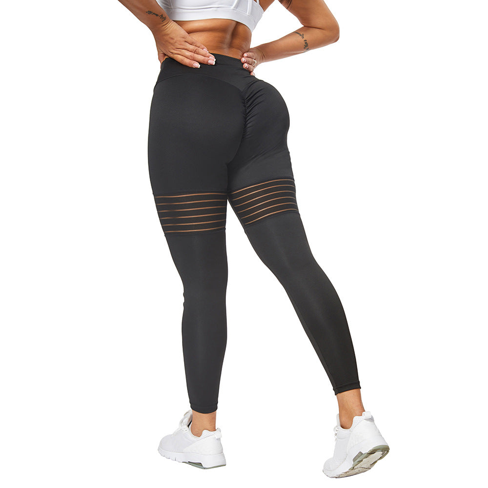 Women's Mesh Splicing Pleated Yoga Pants — Breathable Fitness Leggings