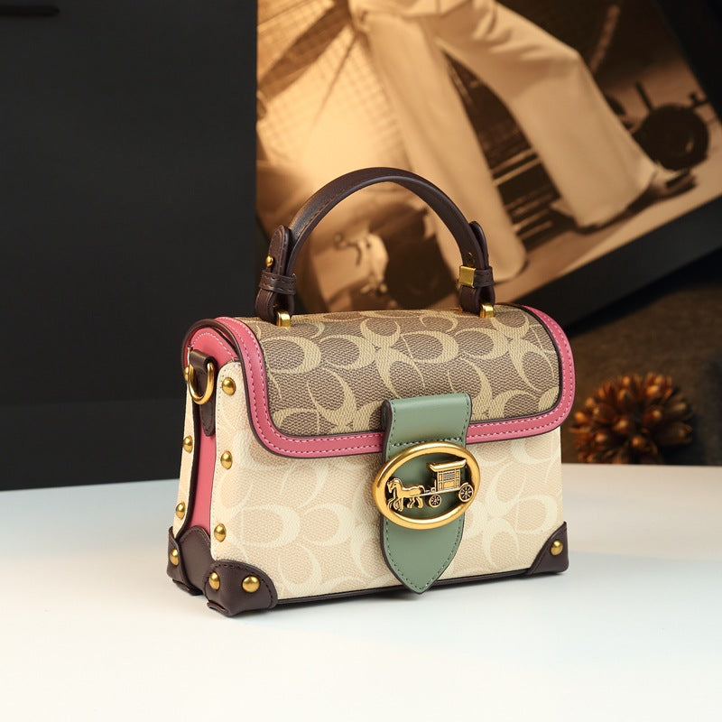 Magenta Mini Leather Crossbody Square Bag