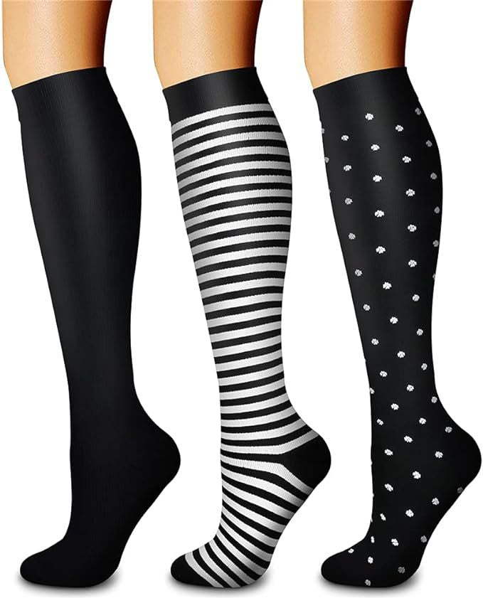 Sports Compression Socks – Long Tube Calf Socks for Running, Cycling & Skipping Rope (3 Double Pack)