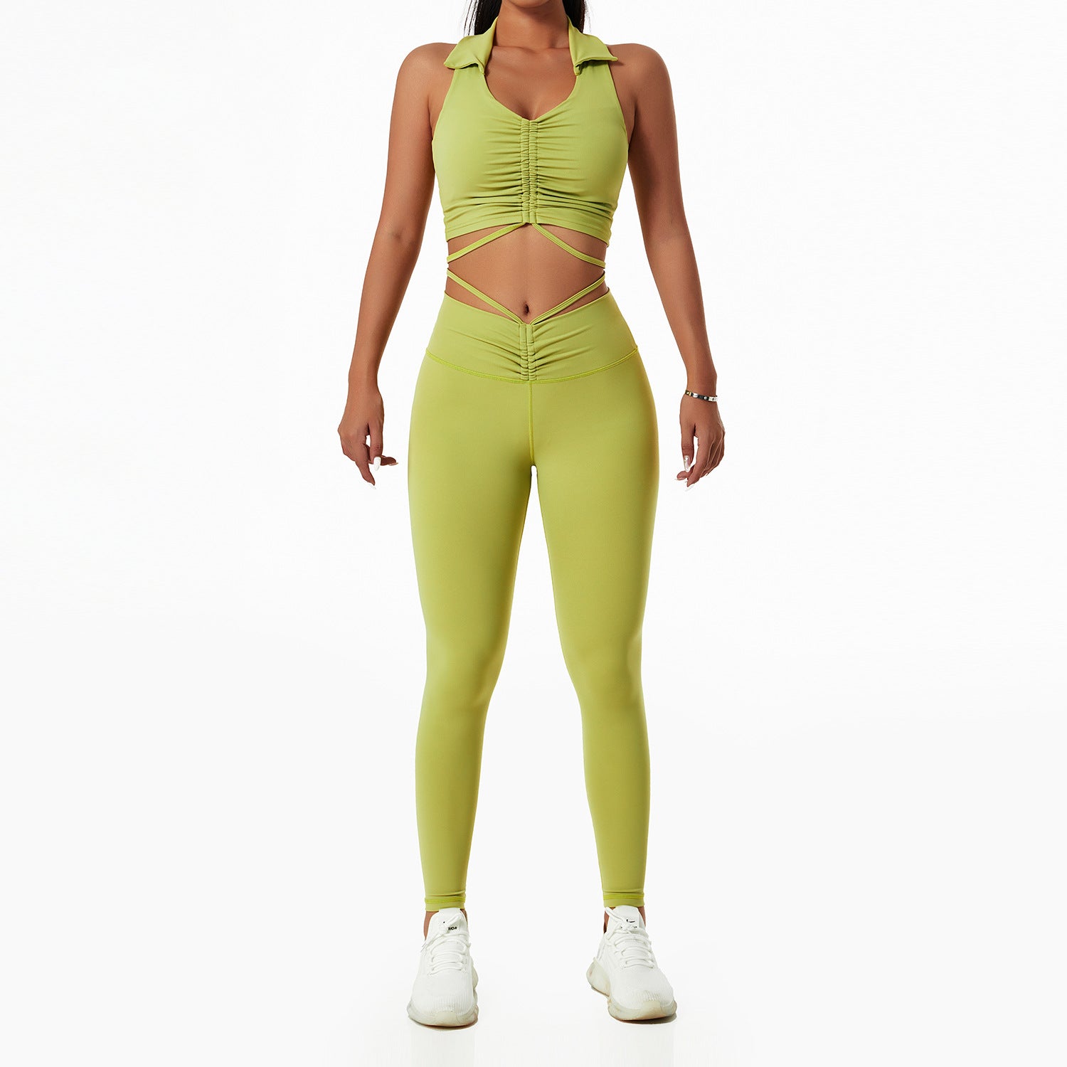 Women's Drawstring Collar Yoga Suit — Sports Bra & Leggings 2-Piece Set