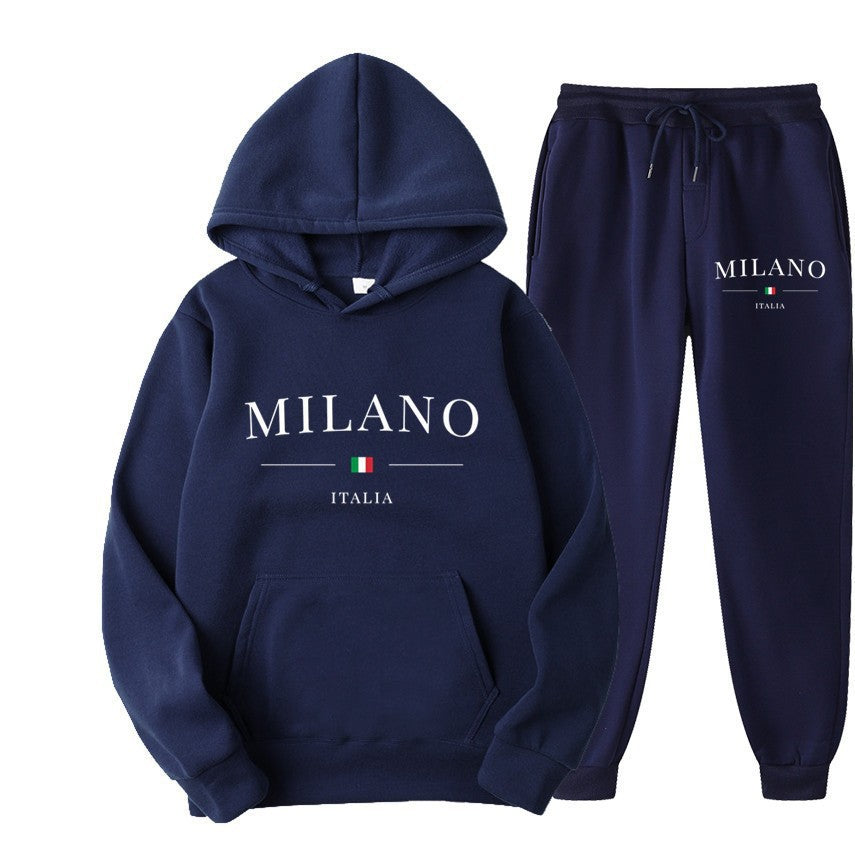 Unisex Fleece-Lined Letter Print Hoodie & Sweatpants Set