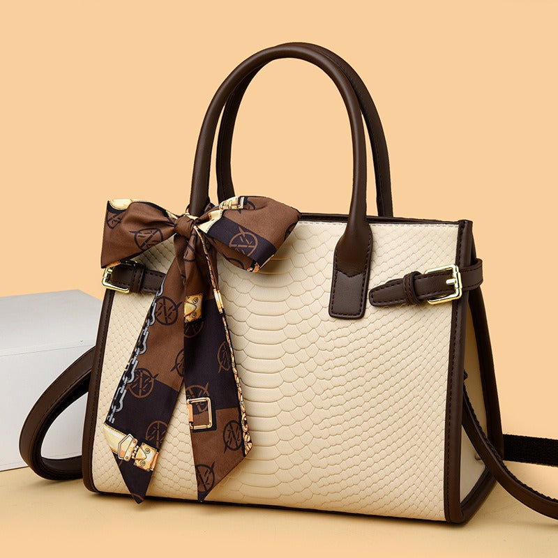 Women's Embossed Snakeskin Leather Briefcase Tote Bag