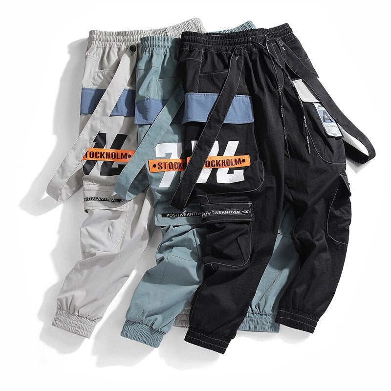 Men's Hip Hop Print Beam Foot Cargo Jogger Pants