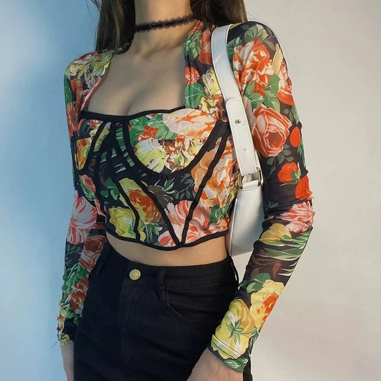Women's Square Collar Long-Sleeve Slim Top