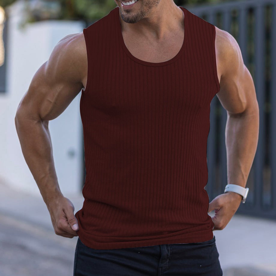 Men's Vertical Stripe Knit Sports Tank Top – Sleeveless Fitness Vest