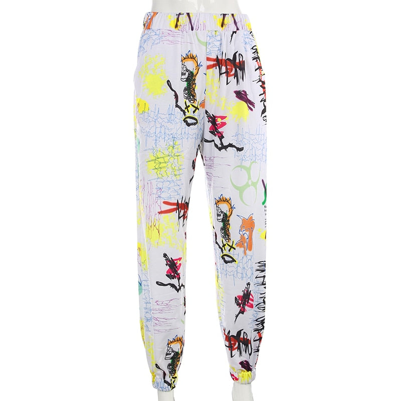 Women's Graffiti Print Baggy Cargo Jogger Pants