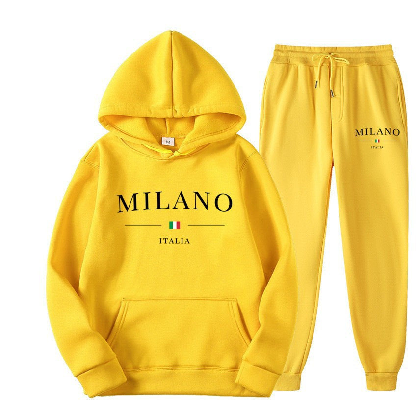 Unisex Fleece-Lined Letter Print Hoodie & Sweatpants Set