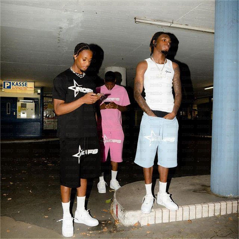 Men's Street Hip Hop Letter Print T-Shirt & Shorts Set