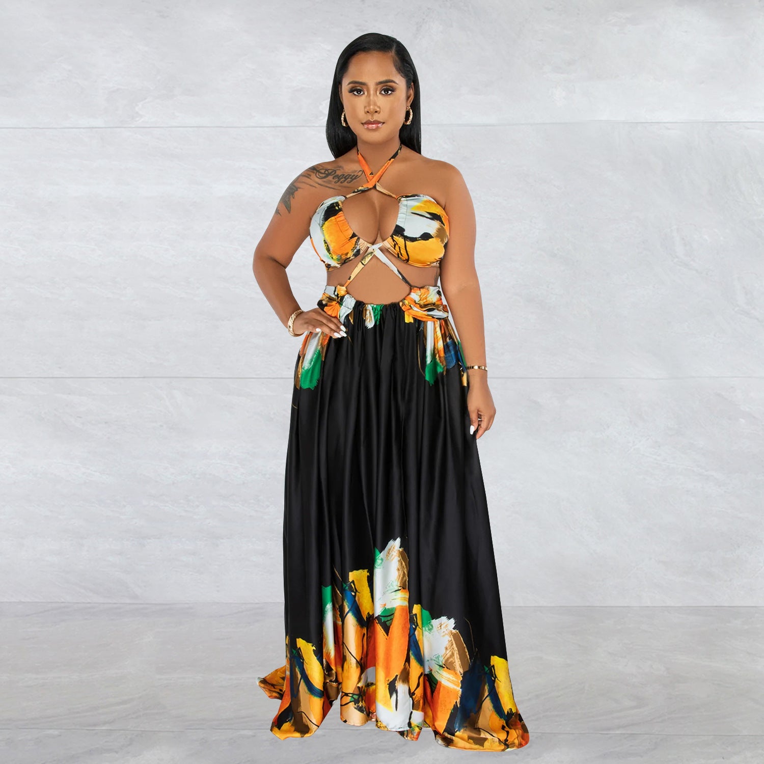 Women's Tie-Front Sleeveless Printed Wrap Midi Dress