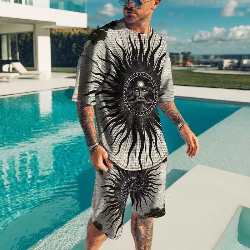 Men's 3D Print Round Neck T-Shirt & Shorts Set