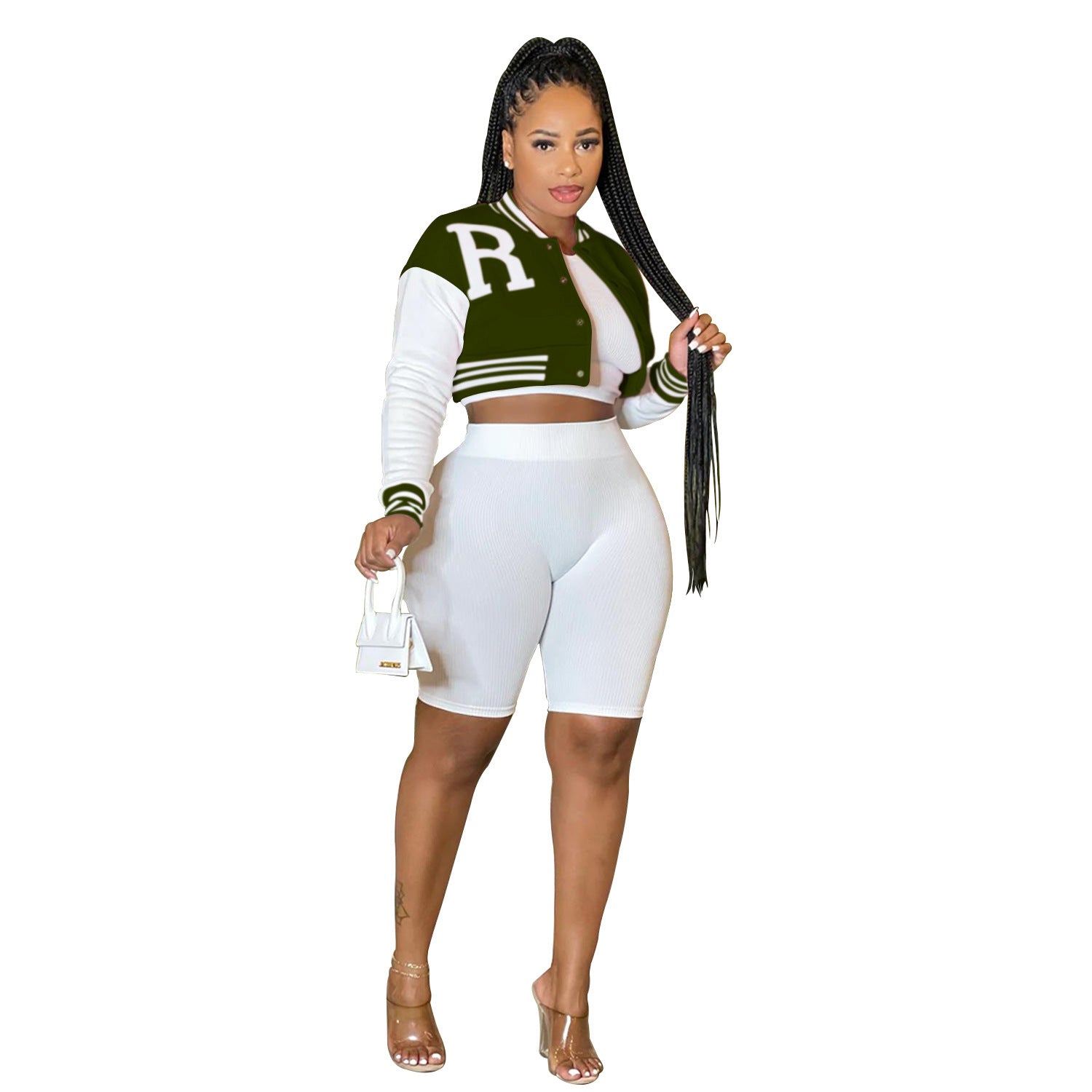 Women's Long-Sleeve Crop Top & Shorts 3-Piece Set