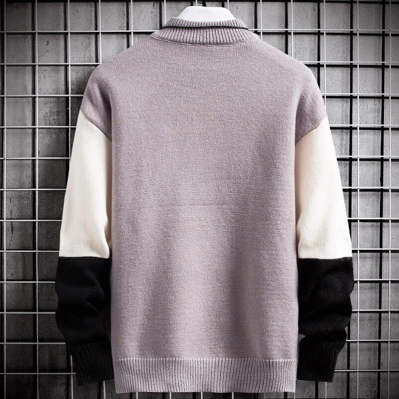 Men's Cashmere Warm Turtleneck Slim Fit Pullover Sweater – Patchwork Knit