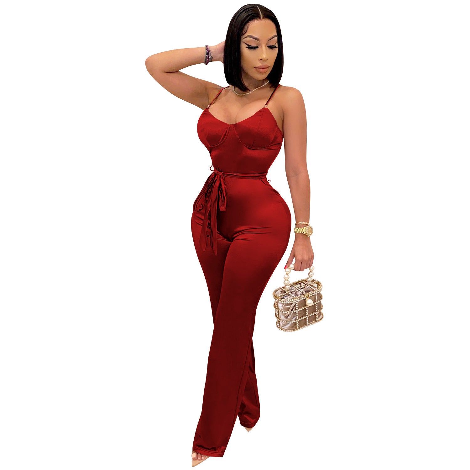 Women's Sleeveless Straight-Leg Maxi Jumpsuit
