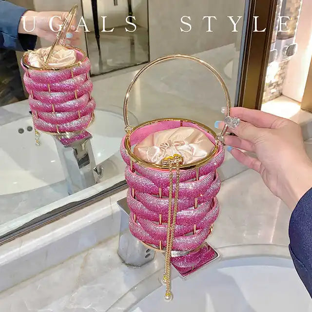 Woven Crystal Rhinestone Bucket Bag