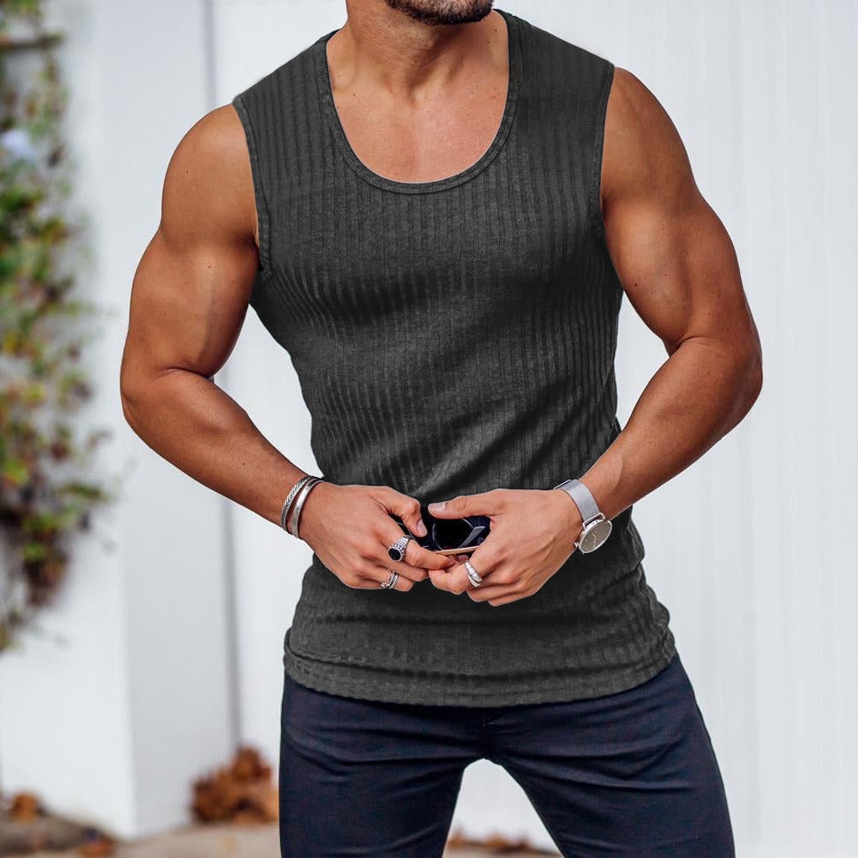 Men's Vertical Stripe Knit Sports Tank Top – Sleeveless Fitness Vest