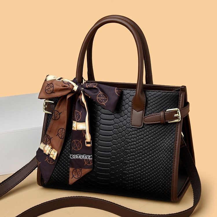 Women's Embossed Snakeskin Leather Briefcase Tote Bag