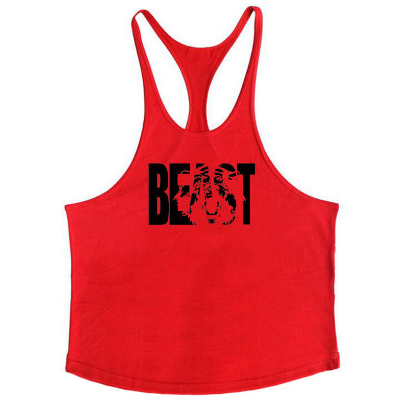 Men's Letter Print Cotton Fitness Vest — Slim I-Shape Tank Top