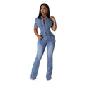 Women's Slim Fit Washed Denim Flared Jumpsuit