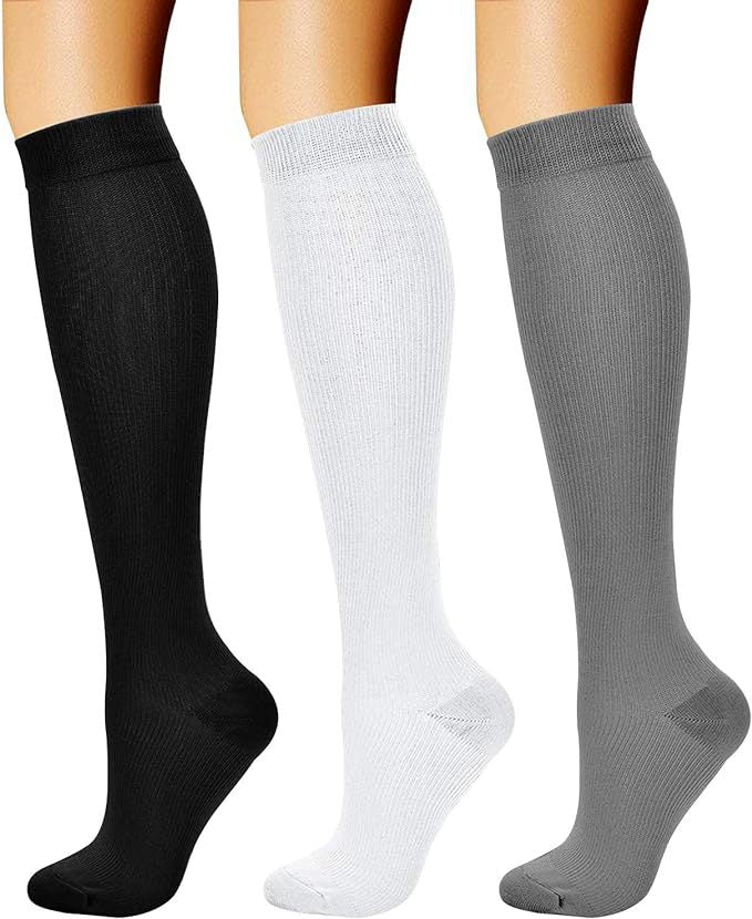 Sports Compression Socks – Long Tube Calf Socks for Running, Cycling & Skipping Rope (3 Double Pack)