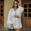 Lantern Sleeve Cardigan, Top & Shorts Set