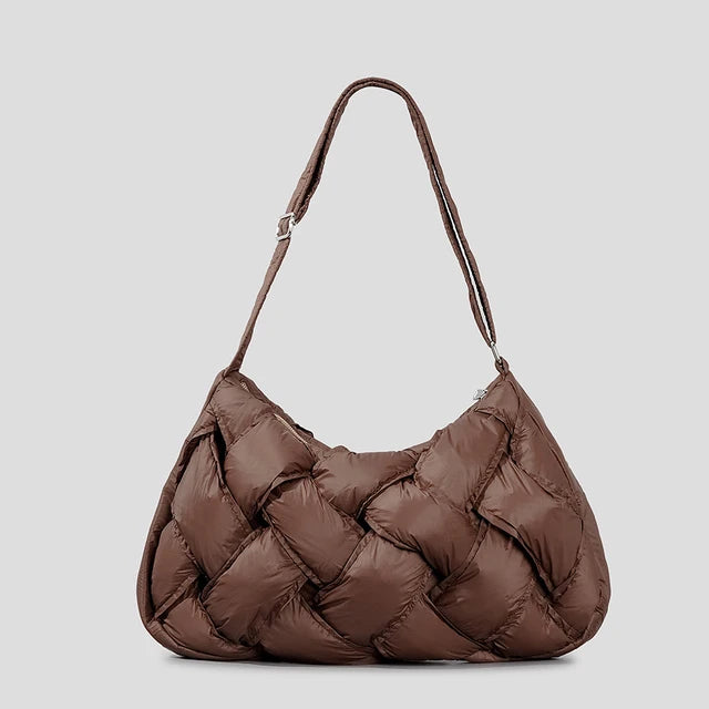 Women's Woven Padded Puffer Shoulder Tote Bag