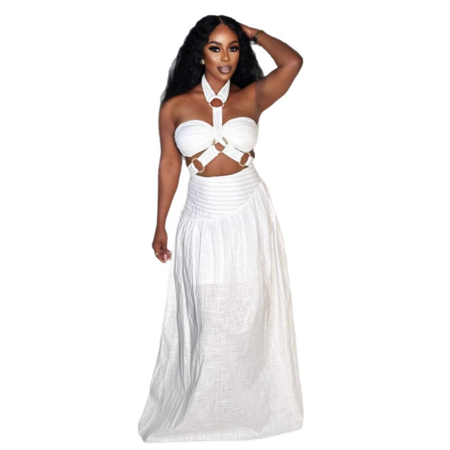 Women's Ice Silk Strapless Top & Long Dress Two-Piece Set