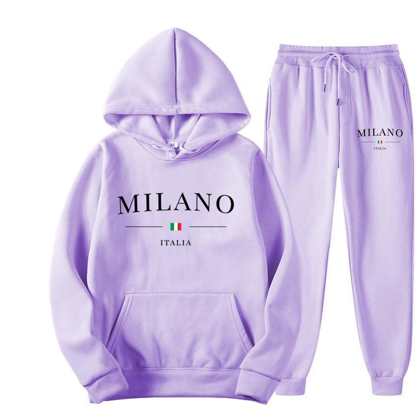 Unisex Fleece-Lined Letter Print Hoodie & Sweatpants Set