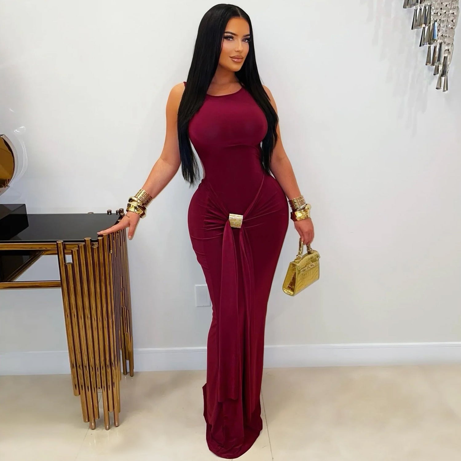Women's Slim Fit Backless Sleeveless Maxi Dress