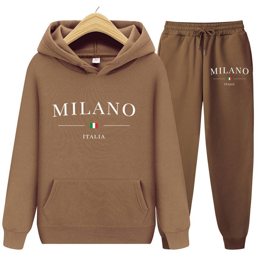Unisex Fleece-Lined Letter Print Hoodie & Sweatpants Set