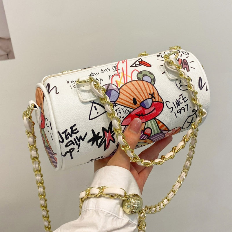 Graffiti Cylindrical Crossbody Bag