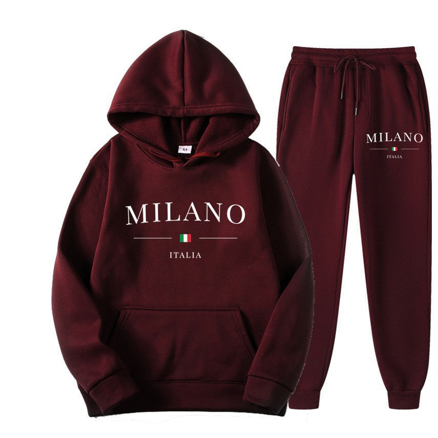Unisex Fleece-Lined Letter Print Hoodie & Sweatpants Set