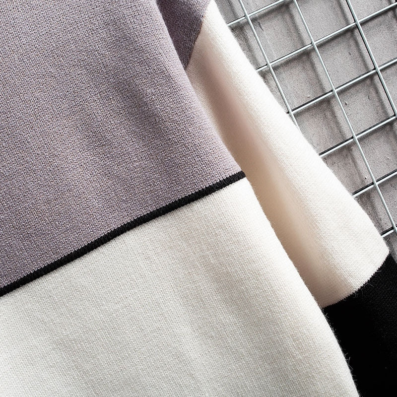 Men's Cashmere Warm Turtleneck Slim Fit Pullover Sweater – Patchwork Knit