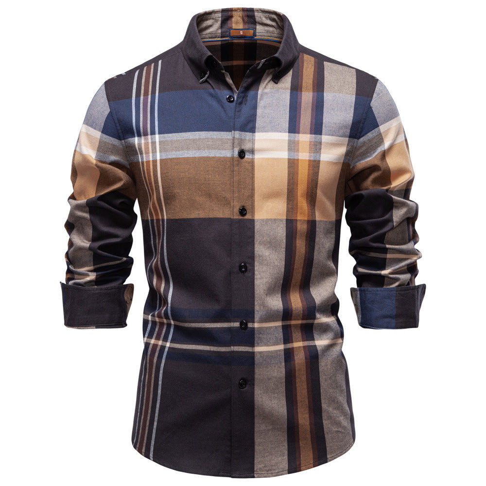 Men's Plaid Stripe Long Sleeve Button-Up Shirt – Cotton Casual Fit