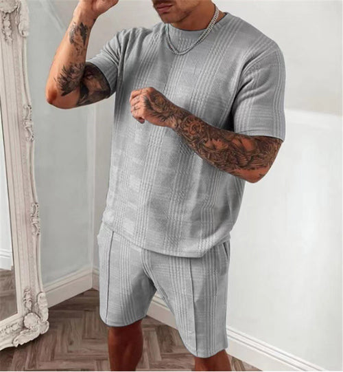 Men's 3D Print Round Neck T-Shirt & Shorts Set