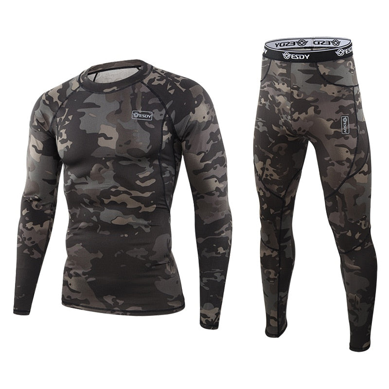 Men's Tactical Thermal Compression Set – Fleece-Lined Quick-Dry Long Sleeve Top & Pants