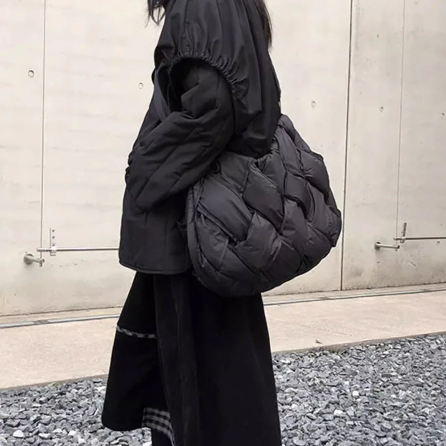 Women's Woven Padded Puffer Shoulder Tote Bag