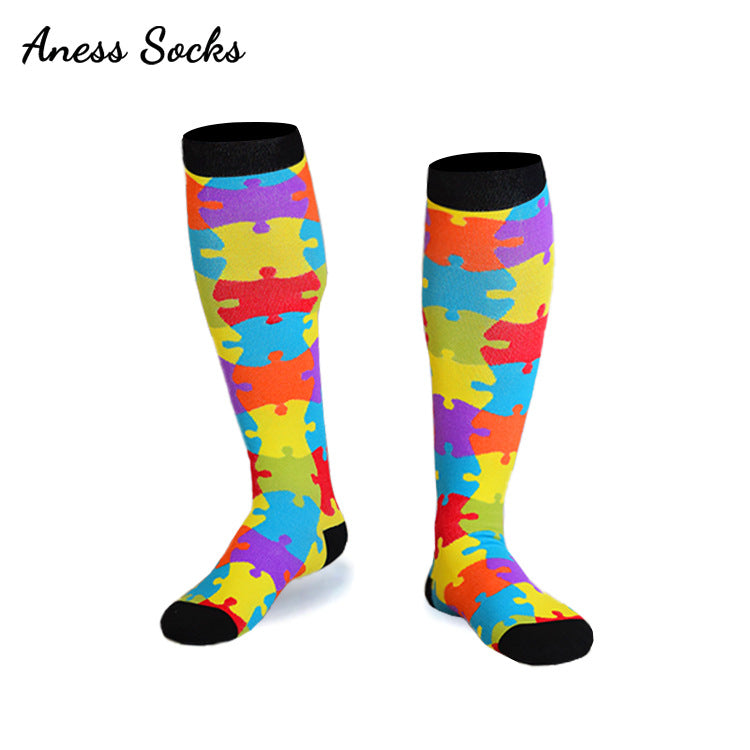 Unisex Patterned Graduated Compression Socks 15-25mmHg – Fun Print Long Tube Sport Socks