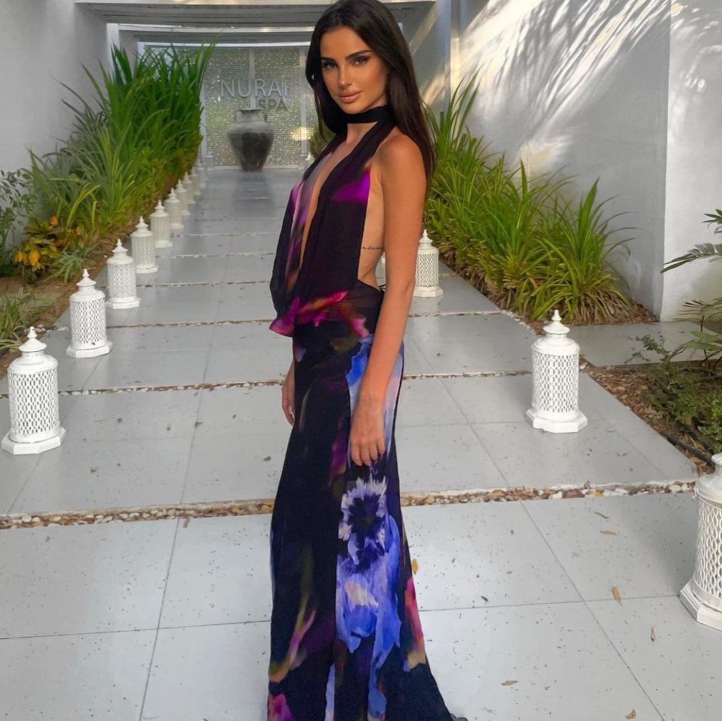 Women's Backless Printed Halter Neck Maxi Dress