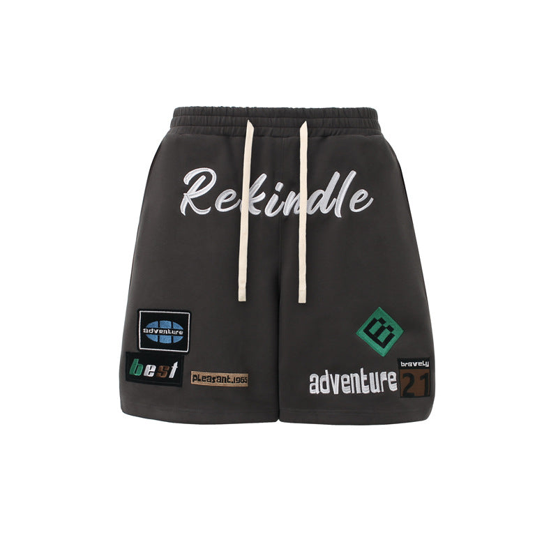 Men's Embroidered Letter Wide-Leg Hip Hop Shorts