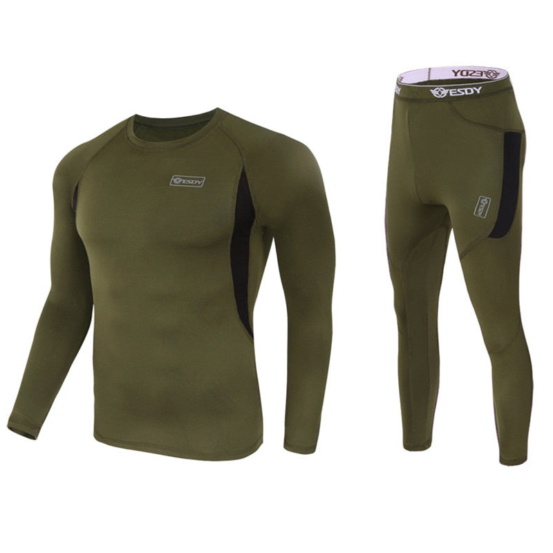 Men's Tactical Thermal Compression Set – Fleece-Lined Quick-Dry Long Sleeve Top & Pants