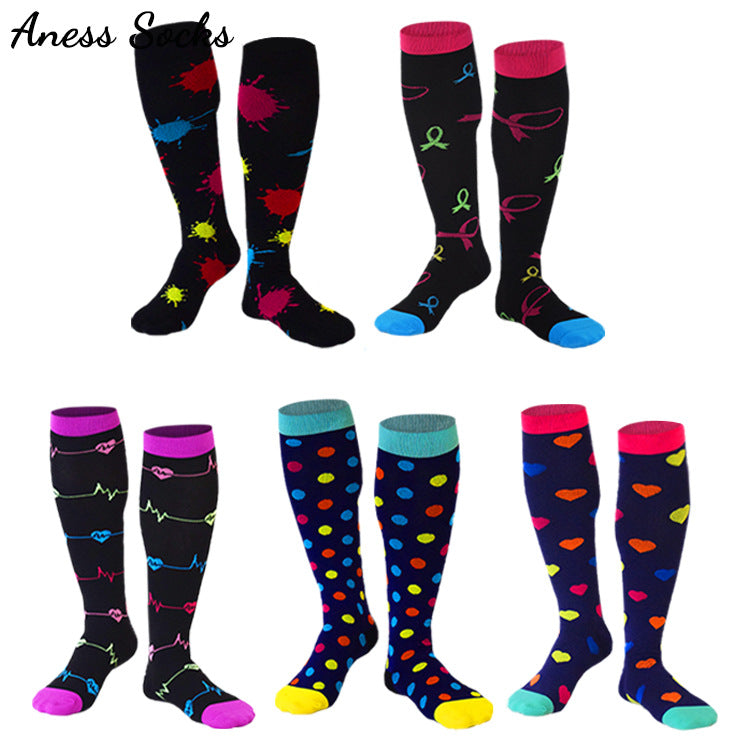 Unisex Patterned Graduated Compression Socks 15-25mmHg – Fun Print Long Tube Sport Socks