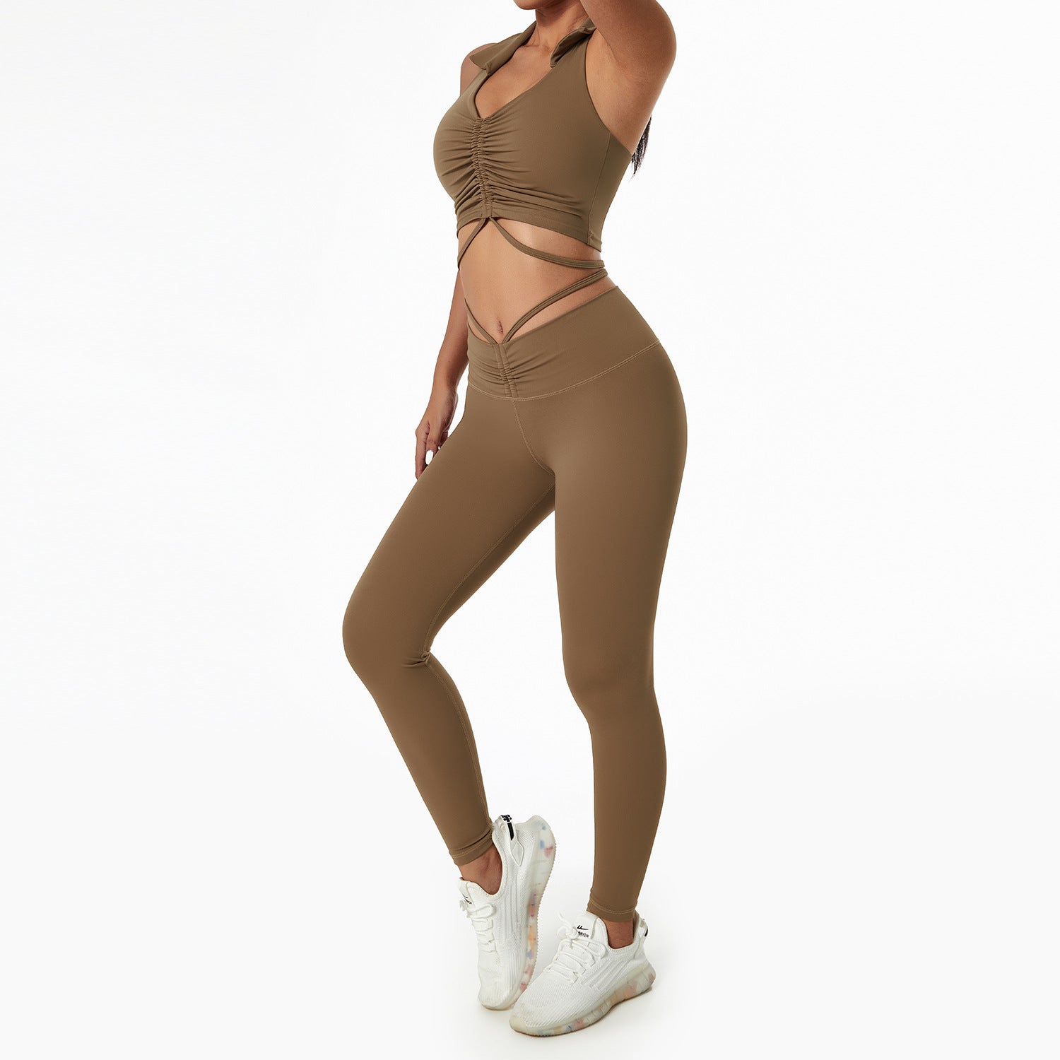 Women's Drawstring Collar Yoga Suit — Sports Bra & Leggings 2-Piece Set