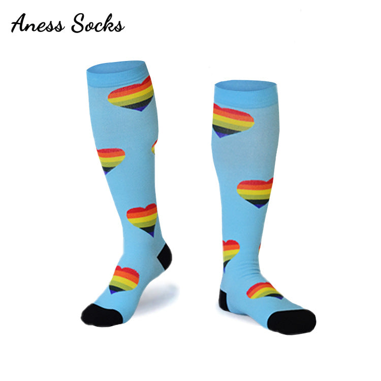 Unisex Patterned Graduated Compression Socks 15-25mmHg – Fun Print Long Tube Sport Socks