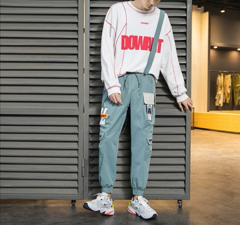 Men's Hip Hop Print Beam Foot Cargo Jogger Pants