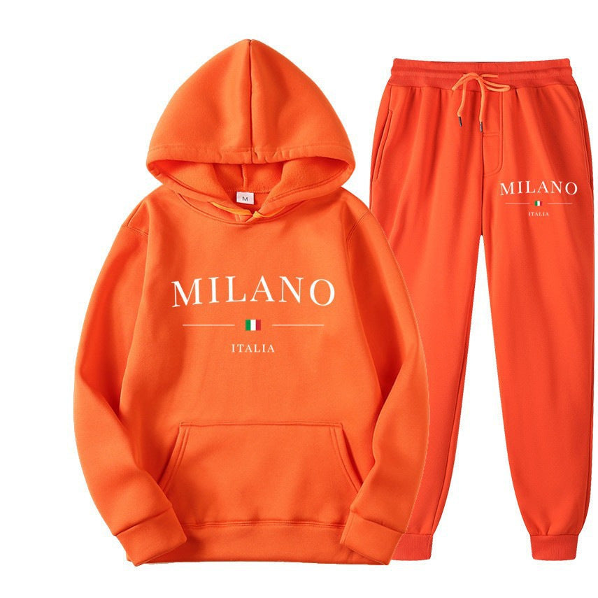 Unisex Fleece-Lined Letter Print Hoodie & Sweatpants Set
