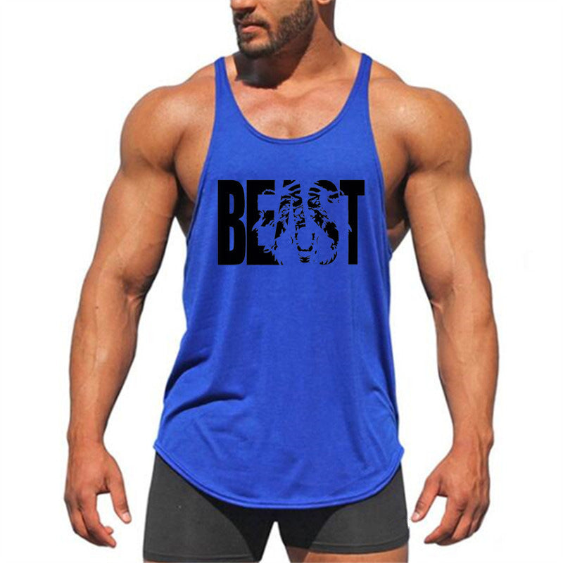 Men's Letter Print Cotton Fitness Vest — Slim I-Shape Tank Top