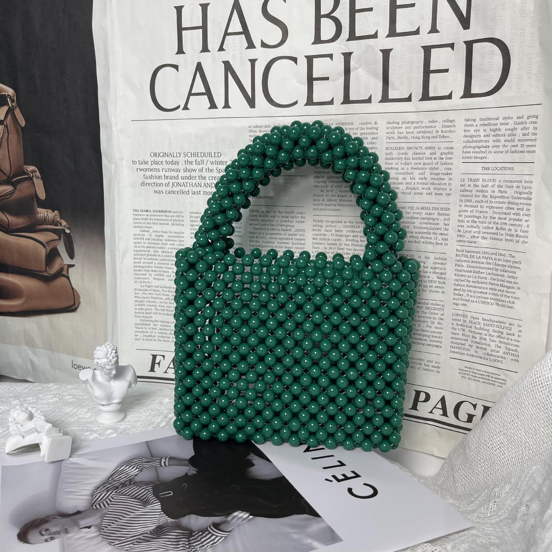 Solid Colour Beaded Handbag