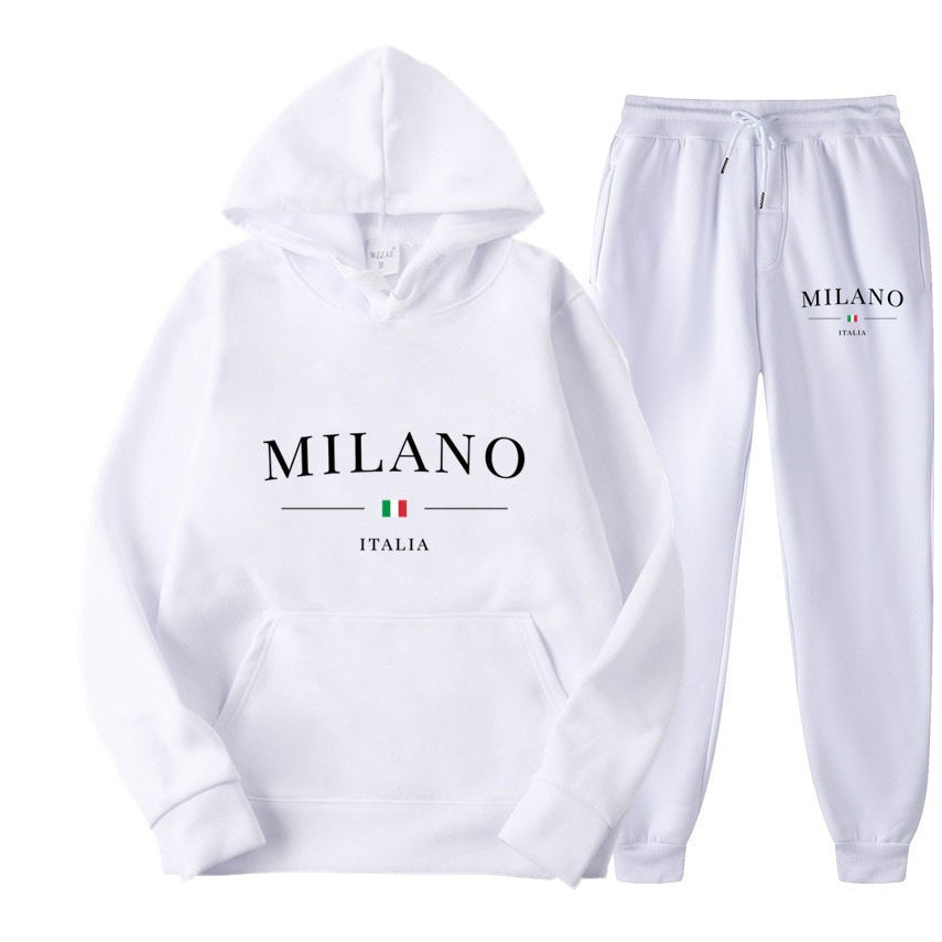 Unisex Fleece-Lined Letter Print Hoodie & Sweatpants Set
