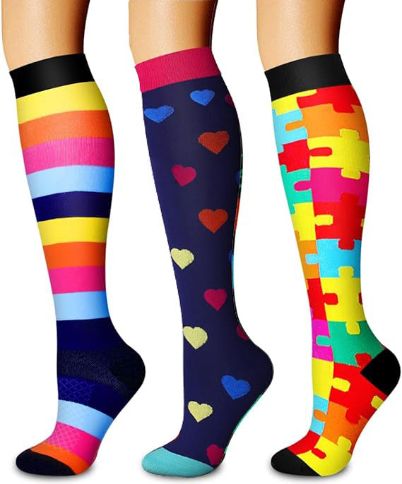 Sports Compression Socks – Long Tube Calf Socks for Running, Cycling & Skipping Rope (3 Double Pack)